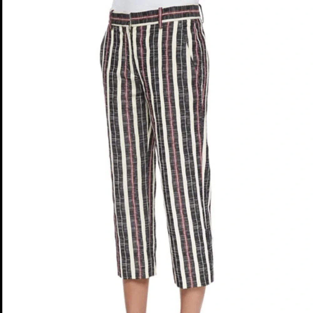 Isabel Marant Black, White & Pink Striped Cropped Trousers
